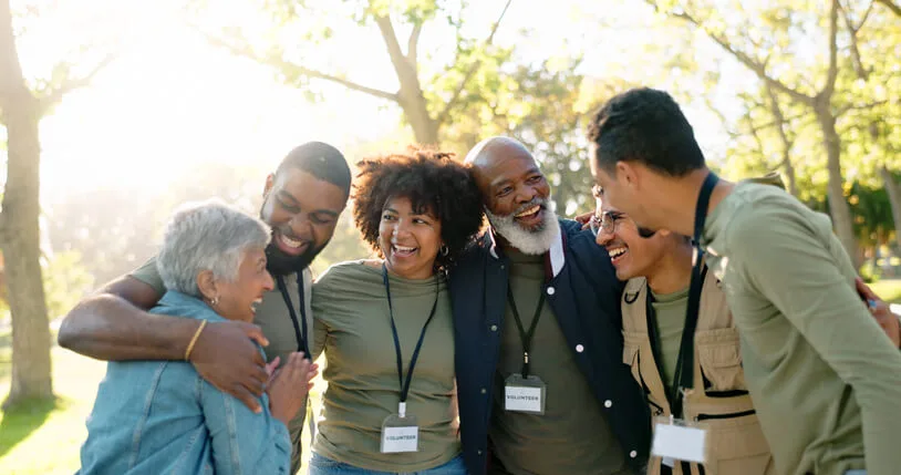 A group of community services workers collaborating at a local outreach center