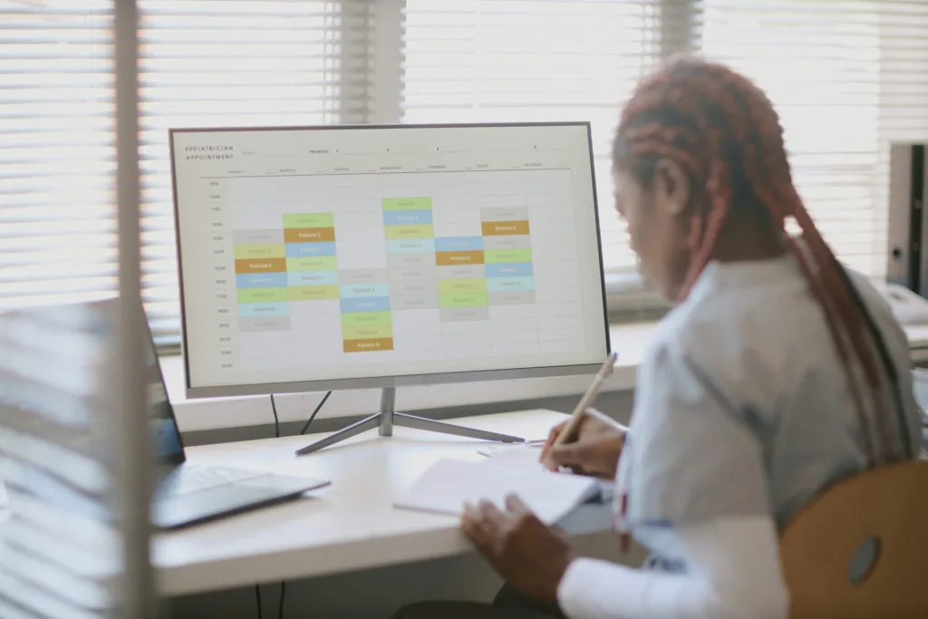 Student learning appointment scheduling and client records management in a healthcare office setting.