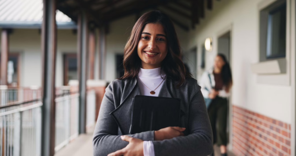 Student completing business finance management training in BC